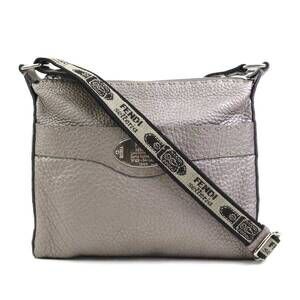 Fendi Selleria crossbody shoulder bag leather canvas metallic gray silver